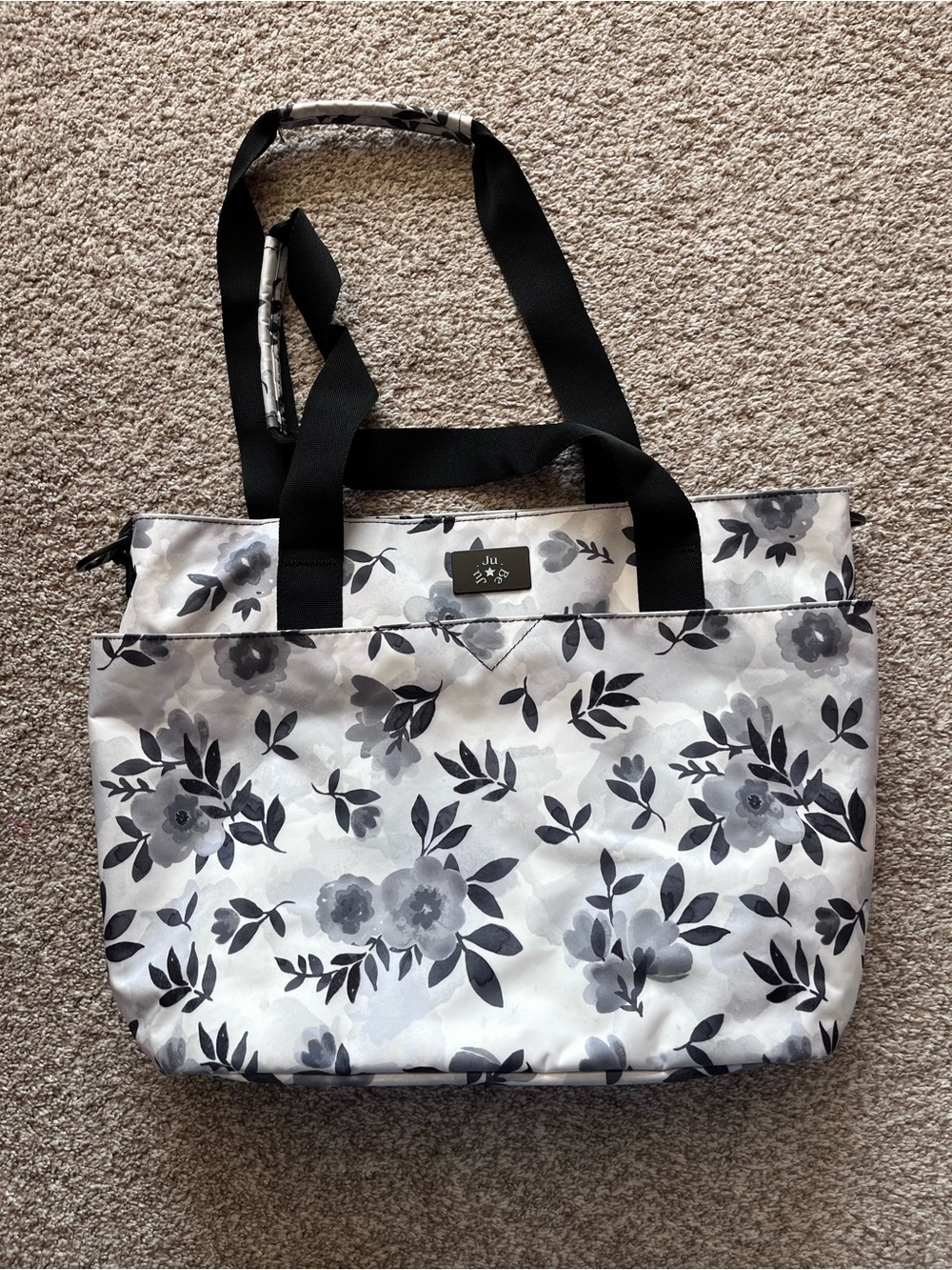 Ju-Ju-Be Monochrome Flowers Travel Diaper Tote Bag